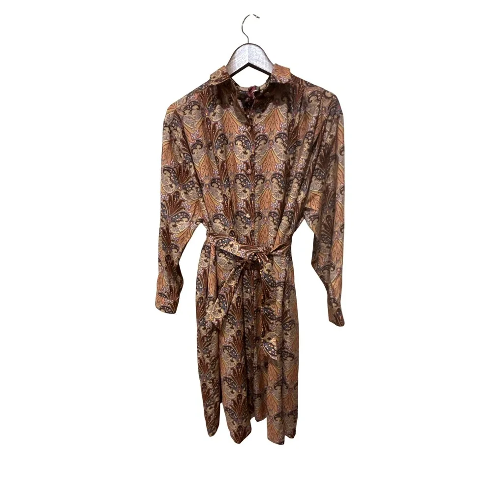 ETRO Paisley Print Shirt Dress Long‎ Sleeve Belted Casual Party Cocktail Size 8